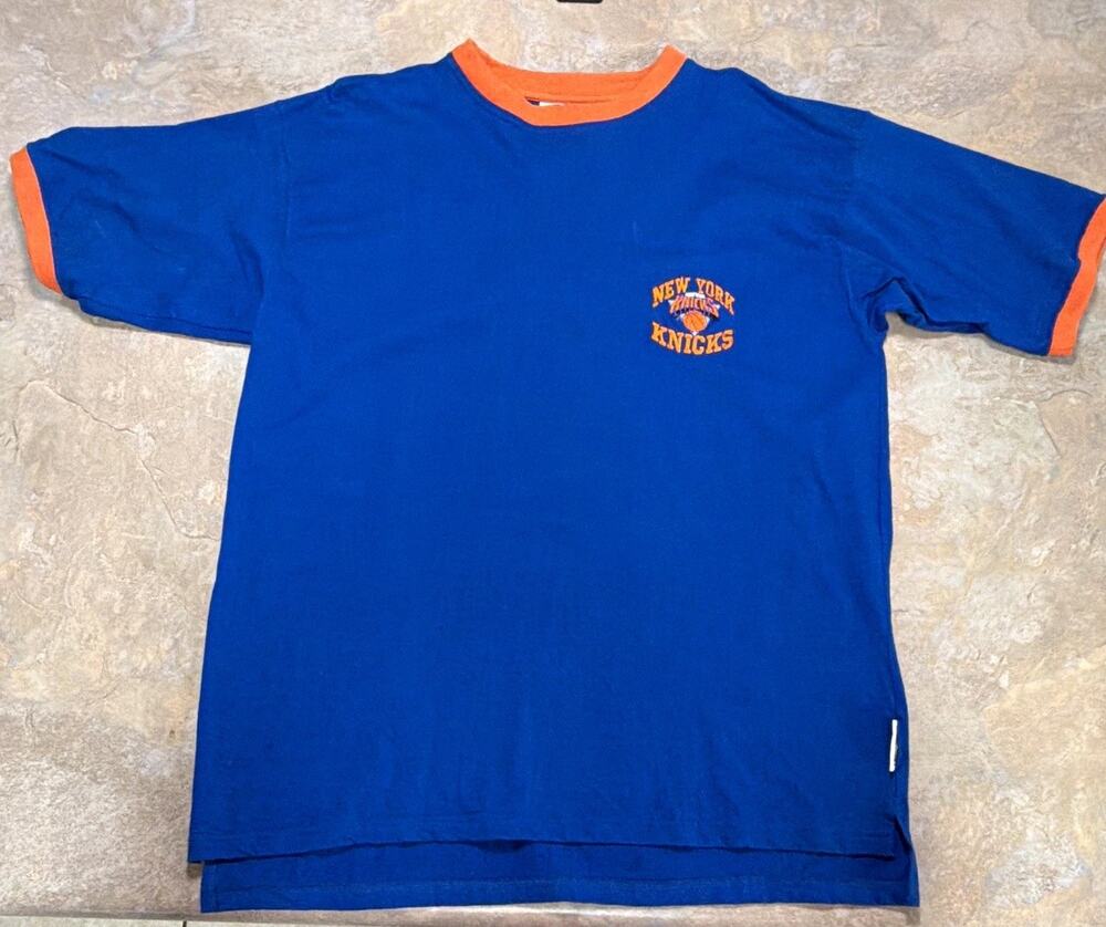 Vintage Pro Edge New York Knicks Blue/Orange 1997 NBA Basketball T-Shirt Size L